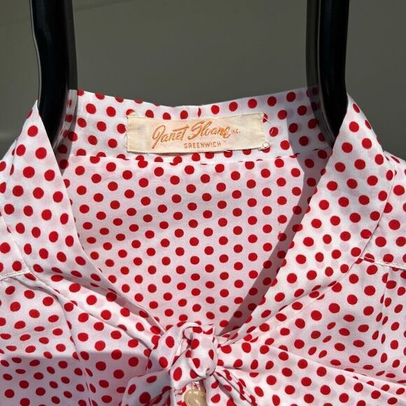 Vintage 1970s Red White Polkadot Pu*sy Bow Shirt Top Blouse, L, Janet Sloane - Picture 3 of 8